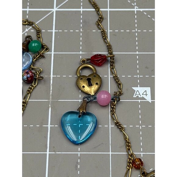 Vintage Glass Works Studio Charm Necklace Brass Glass Hearts Eagle Moon Stars Bo - Picture 4 of 7
